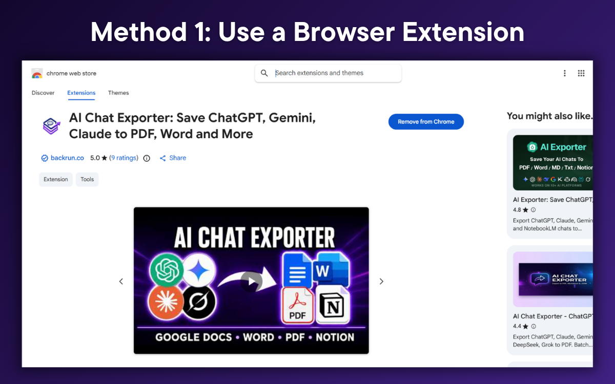 Export AI conversations with AI Chat Exporter