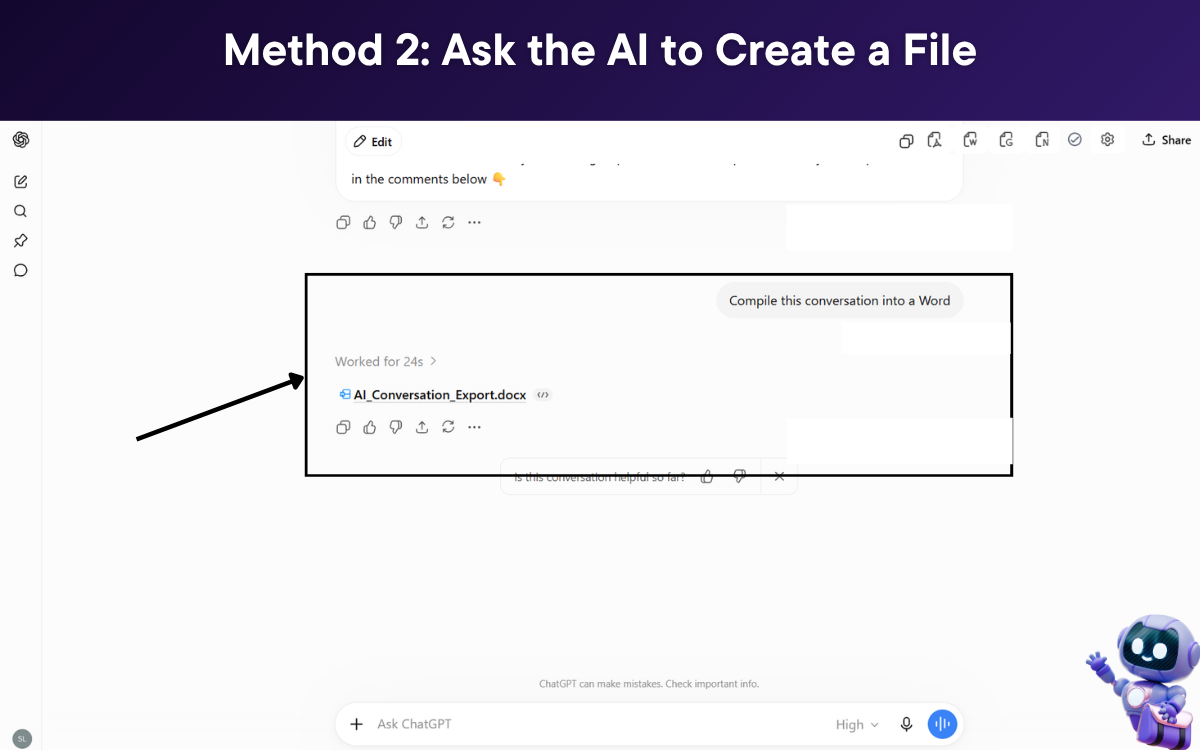 Ask an AI assistant to create a PDF or Word file
