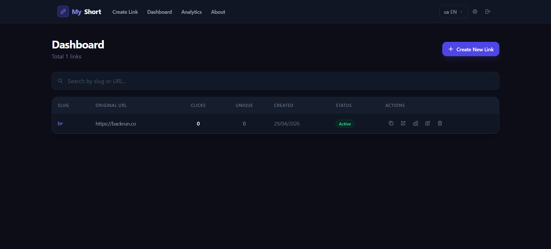 MyShort self hosted link shortener manage links dashboard